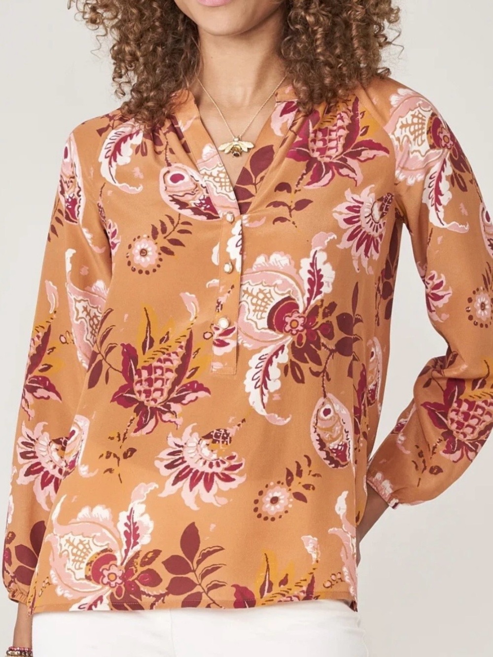 Spartina 449 Cora Silk Blouse Linden Vintage Thistle Bran Preppy Quiet Luxury